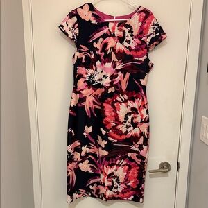 Vince Camuto Floral Midi Dress in Pink and Black